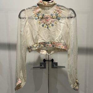 Embroidered vintage chiffon top